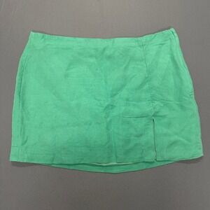 H&M Women's Green Linen Blend Mini‎ Skirt Side Slit Size 14